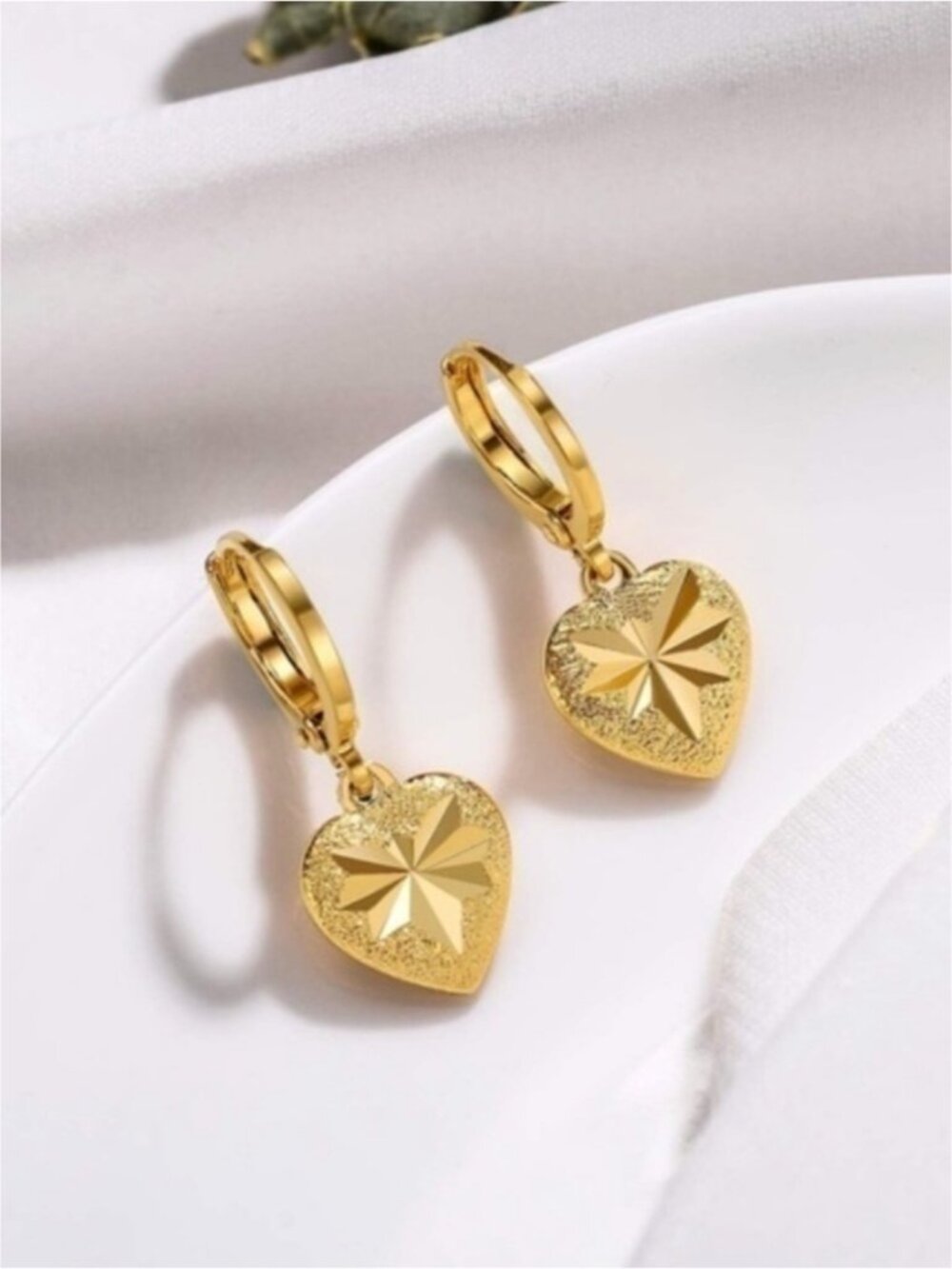 18k Gold Plated Heart Drop Earrings